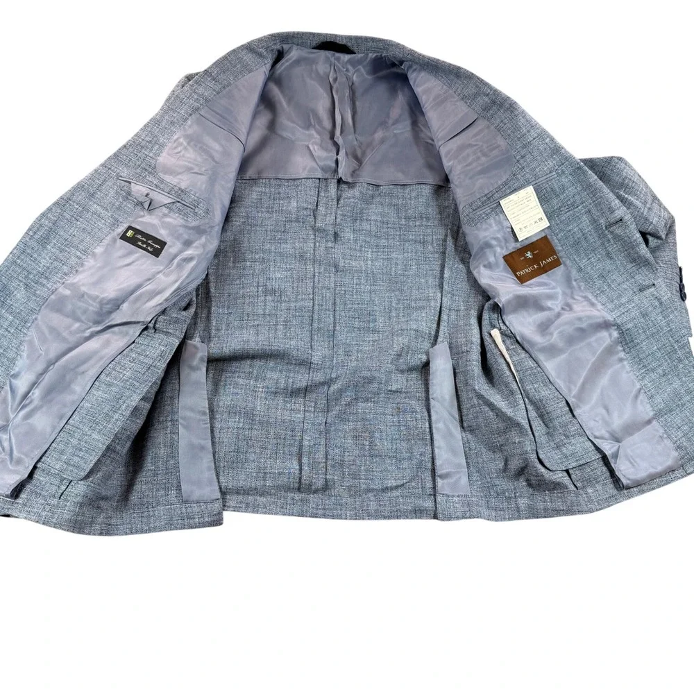 Patrick James Moderno Sport Coat 44L Light Blue Bamboo Silk Linen Botto Giuseppe